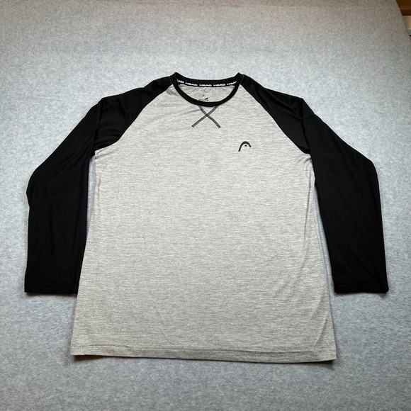 Head Raglan Long Sleeve Tee Men's M Gray Black Tagless Baseball Gym Training - Picture 1 of 7